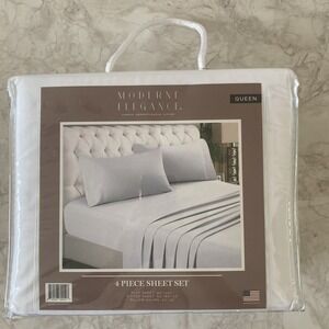 Modern Elegance 4 Pc Sheet Set QUEEN White *new*
